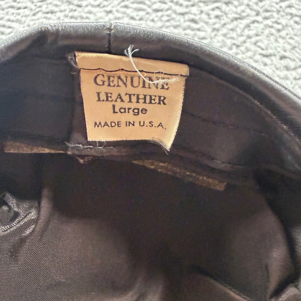 Leather Flat Cap Men Large Black Good USA Made Ivy Scally Hat - Picture 4 of 4